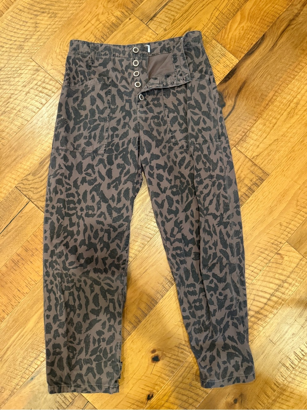 Pistola Leopard Print Button-Front Pants in Brown and Black